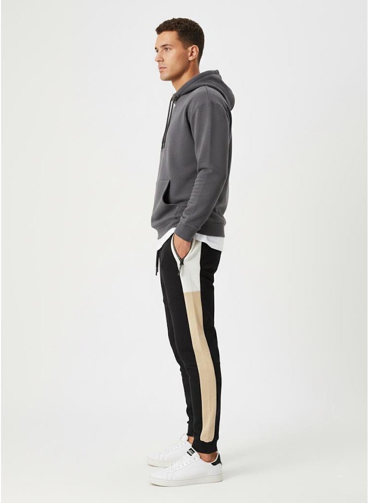 polinesia Men's Tapered Fleece Joggers with Color Block Side Panels – Drawstring Cuffed Sweatpants with Zip Pockets - Image 2