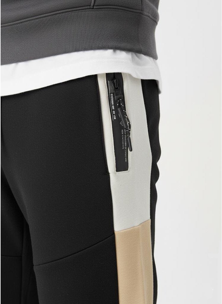 polinesia Men's Tapered Fleece Joggers with Color Block Side Panels – Drawstring Cuffed Sweatpants with Zip Pockets - Image 4