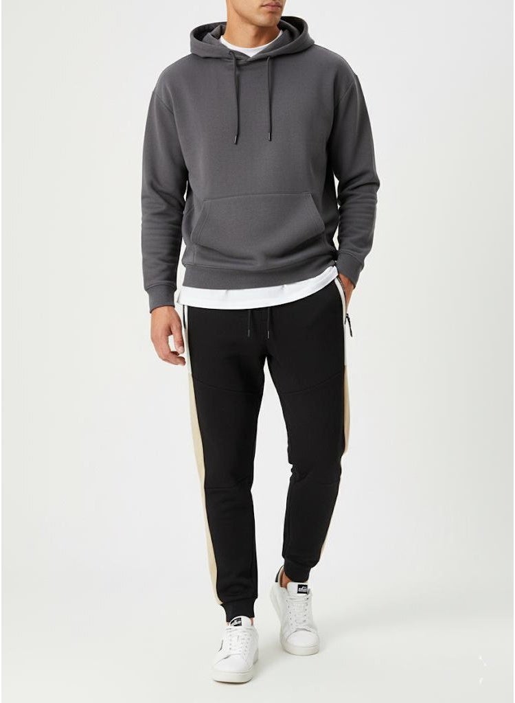 polinesia Men's Tapered Fleece Joggers with Color Block Side Panels – Drawstring Cuffed Sweatpants with Zip Pockets - Image 1