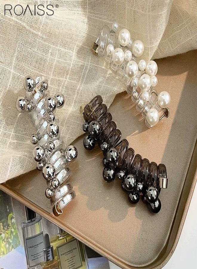 رويس 7 قطع من إكسسوارات الشعر للنساء، عصابة رأس مضفرة على شكل سلك هاتف على شكل زهرة وردية، ربطات شعر مضفرة حلزونية من اللؤلؤ، حامل ذيل حصان مرن للارتداء اليومي والحفلات وحفلات العطلات - Image 3