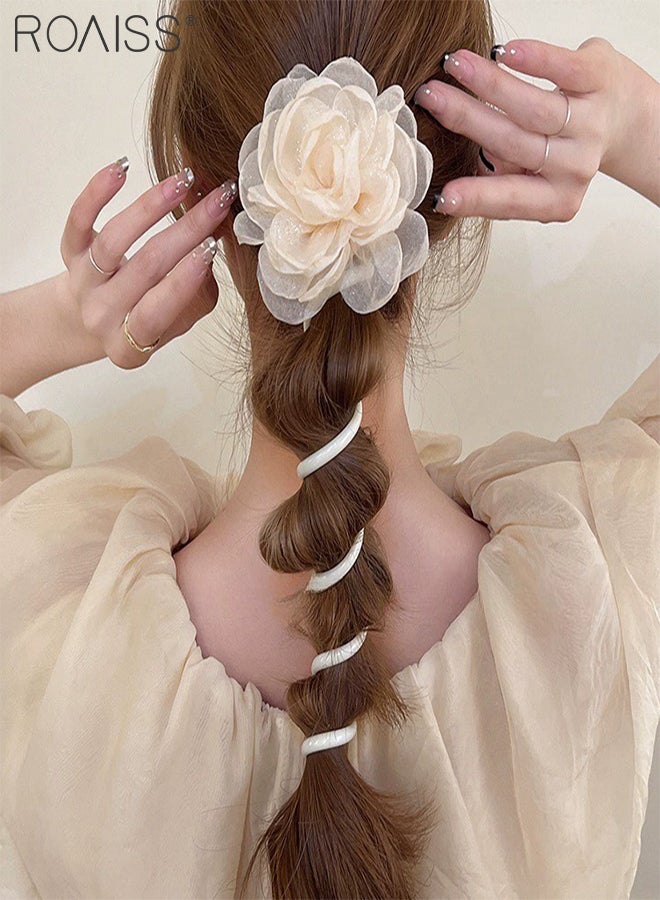 رويس 7 قطع من إكسسوارات الشعر للنساء، عصابة رأس مضفرة على شكل سلك هاتف على شكل زهرة وردية، ربطات شعر مضفرة حلزونية من اللؤلؤ، حامل ذيل حصان مرن للارتداء اليومي والحفلات وحفلات العطلات - Image 2