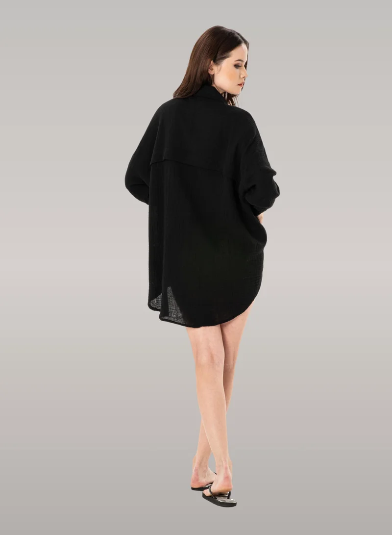 Just Nature Black Relaxed Fit Shirt with Perlamutr Buttons for Women | Best Price UAE