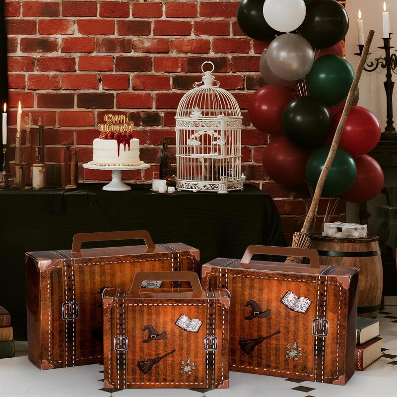 Weekgrat 12 Pcs Magic Theme Party Decorations Paperboard Suitcases Box Table Centerpieces 3 Size Vintage Luggage Stackable Trunk for Magical Birthday Party Baby Shower Entrance Photo Booth Supplies - Image 5