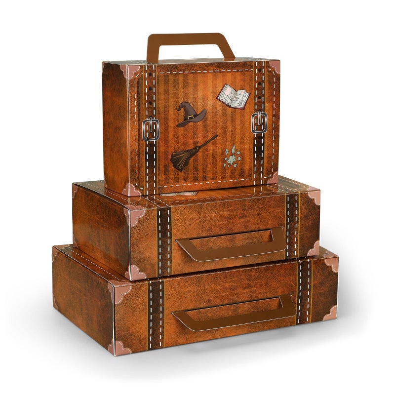 Weekgrat 12 Pcs Magic Theme Party Decorations Paperboard Suitcases Box Table Centerpieces 3 Size Vintage Luggage Stackable Trunk for Magical Birthday Party Baby Shower Entrance Photo Booth Supplies - Image 1