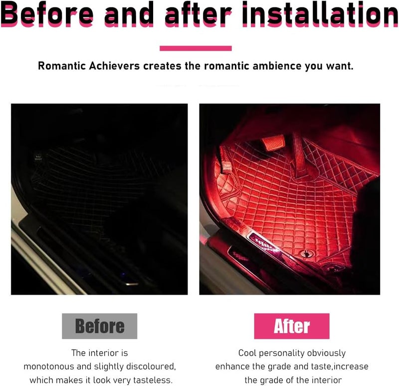 Sylvil شريط إضاءة LED للسيارة، 24 مصباح LED بتقنية RGB Neon لتحسين الأجواء الداخلية للسيارة، إضاءة ليلية بجهد 12 فولت تحت لوحة القيادة، مصباح زينة داخلي للسيارة يعمل عبر منفذ USB، إكسسوارات سيارة عالمية (اللون الأحمر) - Image 5