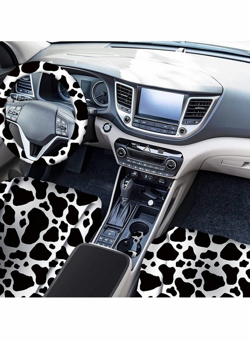 Generic Car Seat Protector, 10pcs Milk Cow Print Car Seat Cover, Car Steering Wheel Cover, Thickening Fabric Front Car Seat Covers, Car Coasters Keyring Armrest Pad Seat Belt, Pads Wrist Strap for Vehicles  - Image 2