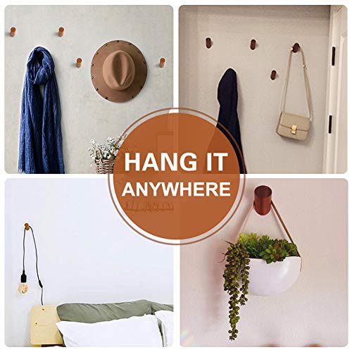 Felidio Wood Wall Hooks, 4 Pack Coat Hooks Wall Mounted, Rustic Wooden Heavy Duty Robe Hook Hat Rack, Hooks for Hanging Bathroom Towels Clothes Hanger (Walnut Wood) - Image 5
