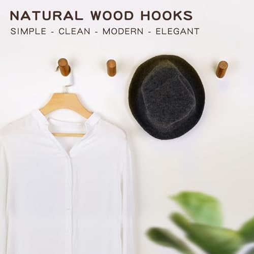 Felidio Wood Wall Hooks, 4 Pack Coat Hooks Wall Mounted, Rustic Wooden Heavy Duty Robe Hook Hat Rack, Hooks for Hanging Bathroom Towels Clothes Hanger (Walnut Wood) - Image 2