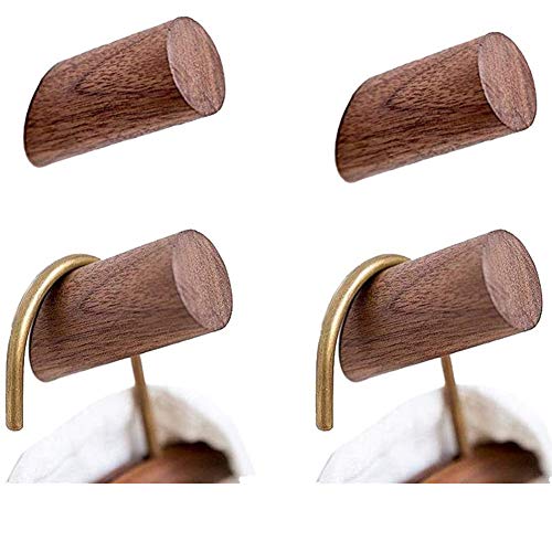 Felidio Wood Wall Hooks, 4 Pack Coat Hooks Wall Mounted, Rustic Wooden Heavy Duty Robe Hook Hat Rack, Hooks for Hanging Bathroom Towels Clothes Hanger (Walnut Wood) - Image 1