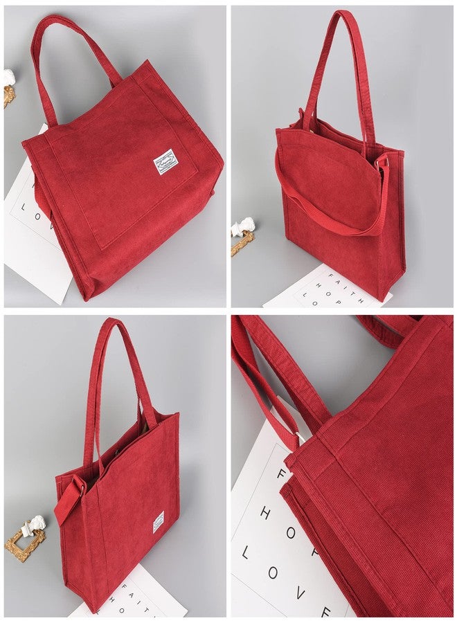 Valleycomfy Vintage Casual Corduroy Tote Bags Women Hobo Crossbody Bag Purse for Women Travel Shoulder Bags Handbags Eco Bag, Dark Red, Large - Image 5
