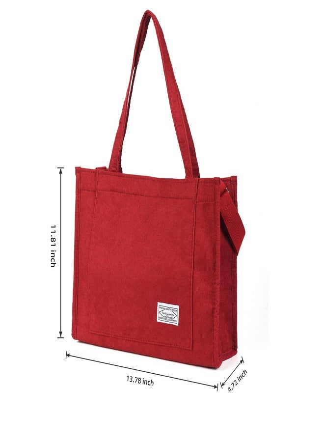 Valleycomfy Vintage Casual Corduroy Tote Bags Women Hobo Crossbody Bag Purse for Women Travel Shoulder Bags Handbags Eco Bag, Dark Red, Large - Image 4