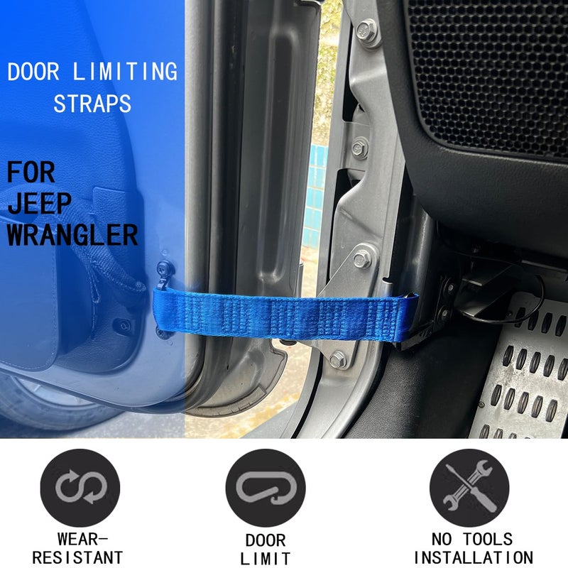 ROMASO Door Strap for Jeep Wrangler,Adjustable Door Straps for Jeep Wrangler CJ YJ TJ JK JKU JL JLU, Heavy Duty Door Limit Strap,Blue(Pack of 2) - Image 2