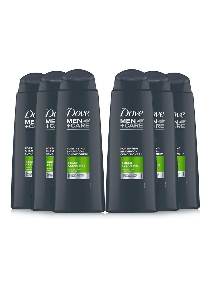 Dove Men+Care Fresh Clean 2 in 1 Shampoo and Conditioner cleansing shampoo with caffeine and menthol for deeply cleansed, revitalised hair 6x 400 ml - Image 1