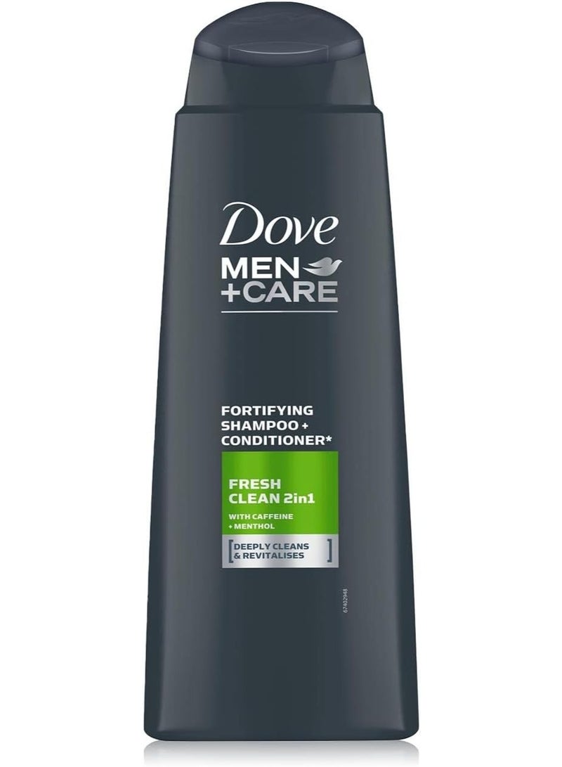 Dove Men+Care Fresh Clean 2 in 1 Shampoo and Conditioner cleansing shampoo with caffeine and menthol for deeply cleansed, revitalised hair 6x 400 ml - Image 2