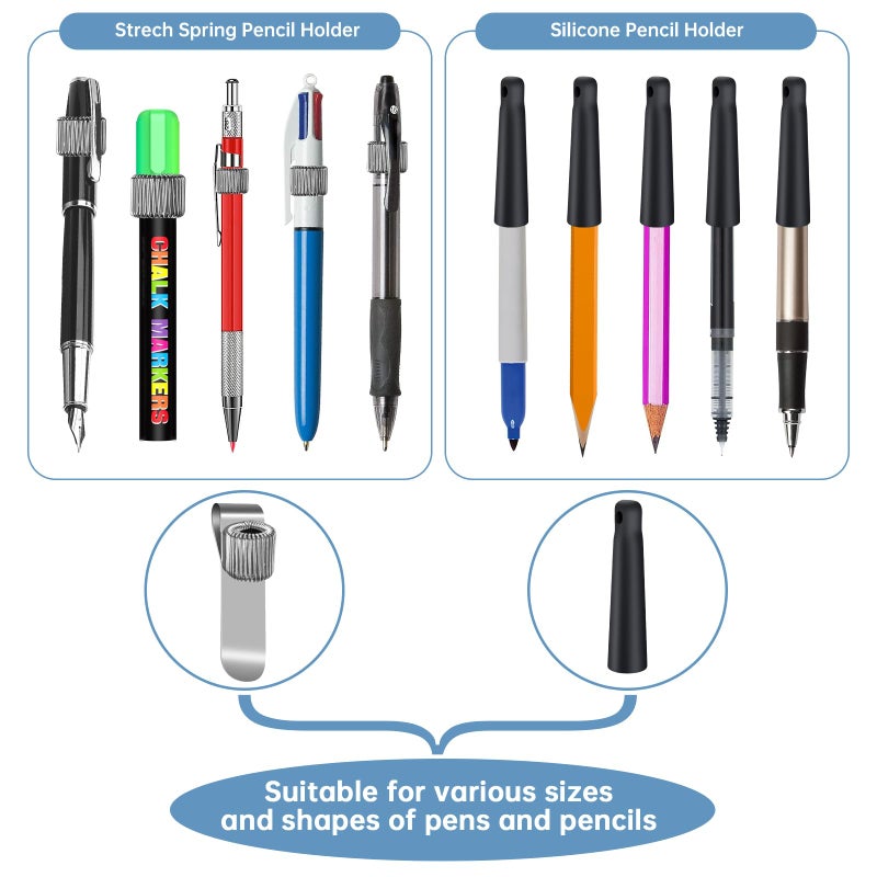 pasezenn 4 Pack 35" Steel Wire Heavy Duty Retractable Pull Pen Pencil Holder, Flexible Silicone Pen Holder and Metal Pen Clip Ideal for Carpenters, Nurses, Construction Workers,Waitstaff - Image 4