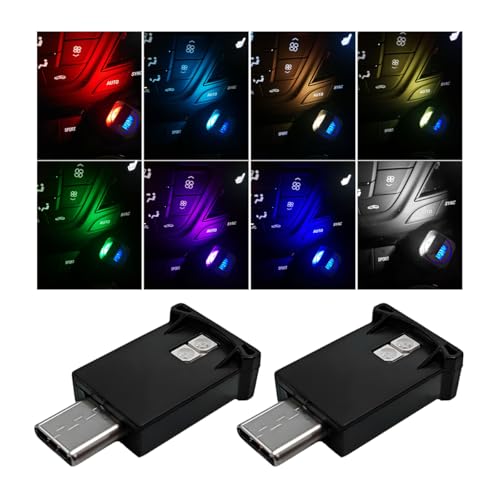 Wevdn 2 PCS USB Type C LED Ambient Light Adjustable Brightness 8 Color RGB LED Interior Lighting Mini USB Night Atmosphere Lamp for Car Home Decoration Universal Car Interior Accessories - Image 1