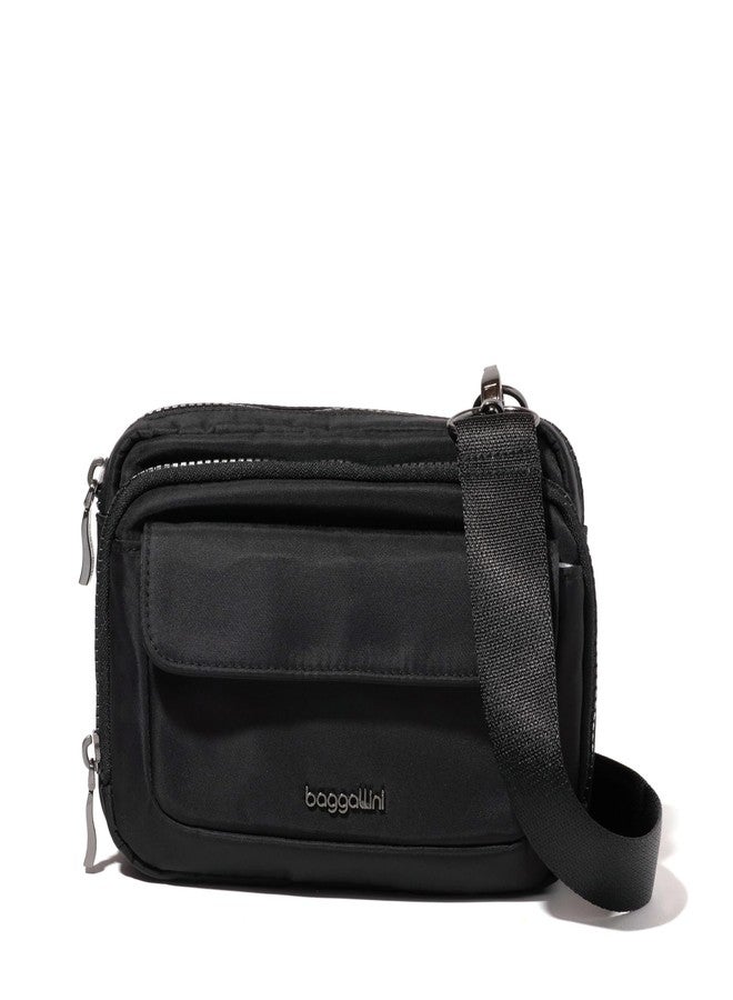 Baggallini Modern Double Zip Crossbody, Black Twill - Image 1