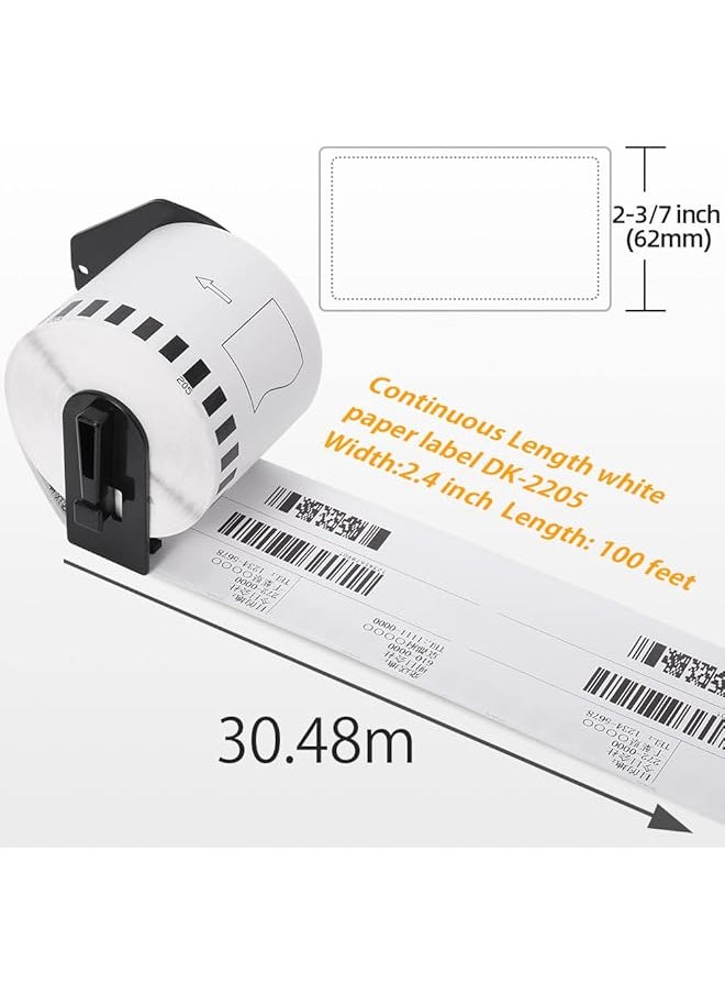 erorex Label Replace For Brother Ql 820Nwb Dk 2205 Continuous Length 62Mm X 30.48M 2 3 7 Inch X 100' Paper Label Roll For Ql 800 Ql 1110Nwb Label Printers 6 Rolls+ 1 Refillable Cartridge  - Image 2