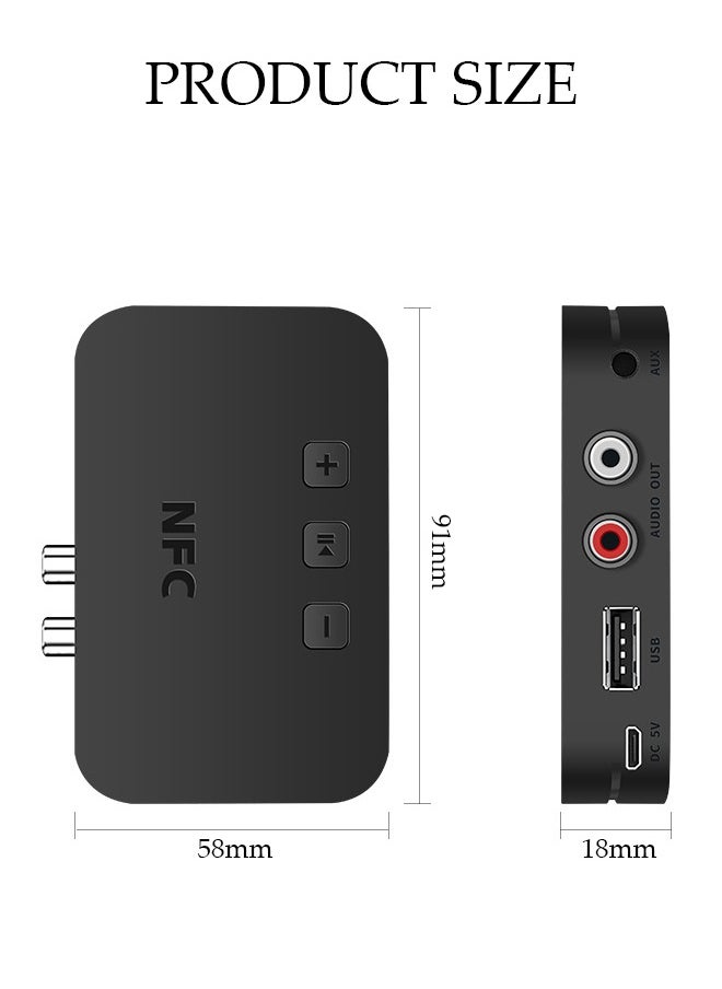 DUNISO Bluetooth Receiver,Bluetooth 5.0 Car Adapter,Audio Receiver,Supports NFC Connection and USB Playback,Apply to Mobile，Pad，TV，Audio，Headset，Speaker,9.1*5.8*1.8cm  - Image 2
