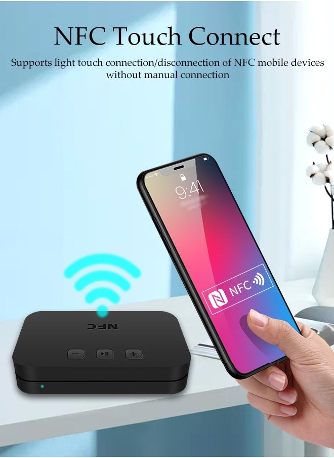 Bluetooth Receiver,Bluetooth 5.0 Car Adapter,Audio Receiver,Supports NFC Connection and USB Playback,Apply to Mobile，Pad，TV，Audio，Headset，Speaker,9.1*5.8*1.8cm