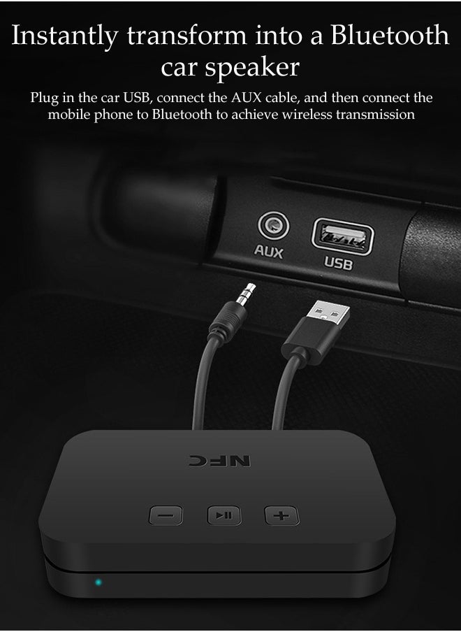 Bluetooth Receiver,Bluetooth 5.0 Car Adapter,Audio Receiver,Supports NFC Connection and USB Playback,Apply to Mobile，Pad，TV，Audio，Headset，Speaker,9.1*5.8*1.8cm