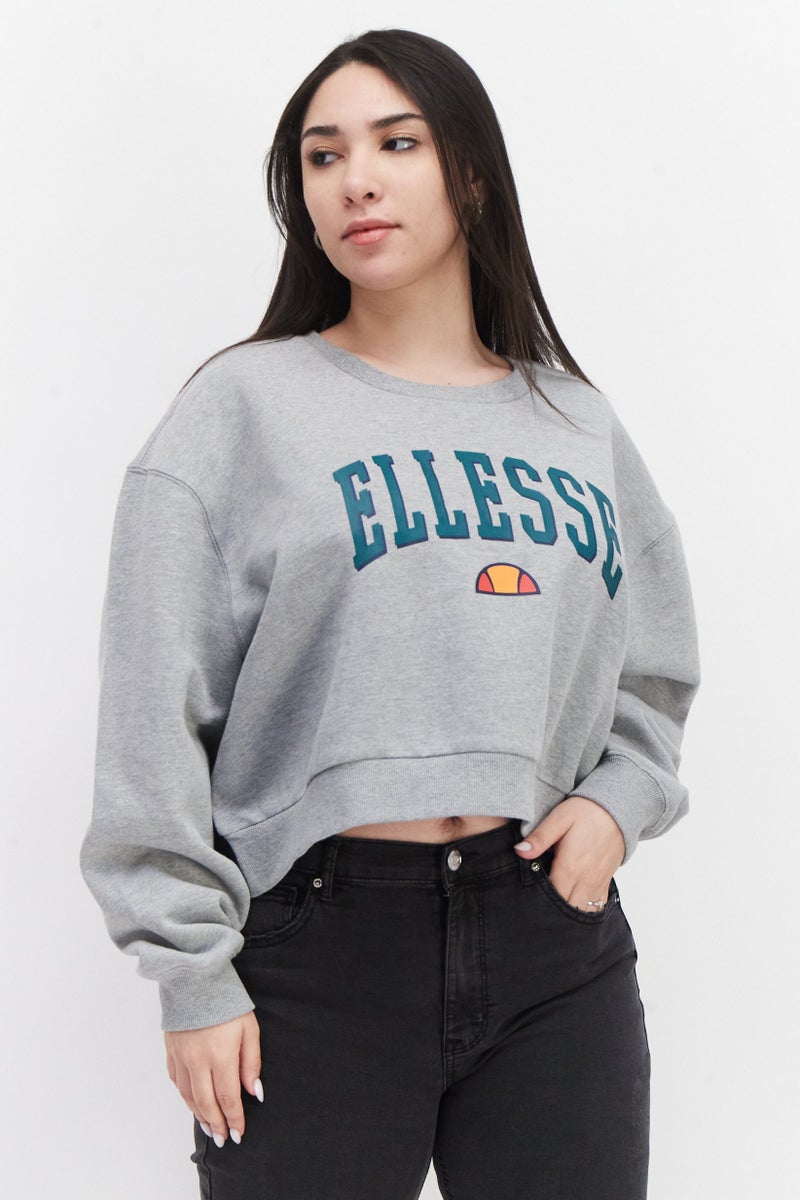 Ellesse Women Round Neck Brand Logo Long Sleeve Sweatshirts, Grey Combo - Image 1