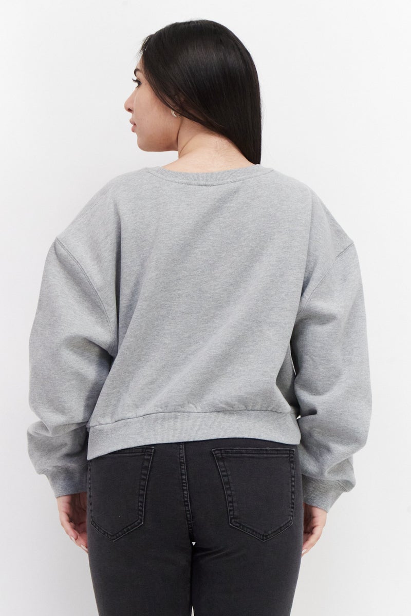 Ellesse Women Round Neck Brand Logo Long Sleeve Sweatshirts, Grey Combo - Image 2