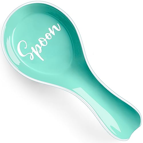 DAYYET Turquoise Spoon Rest for Stove Top, DAYYET Ceramic Teal Large Spoon Holder, Spoon Rest for Kitchen Counter, Spatula Holder Utensil Rest for Ladles, Tong, Teal Kitchen Decor and Accessories - Image 1