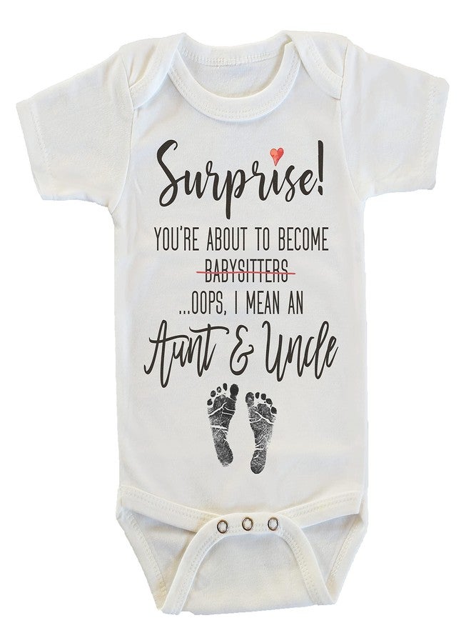 Witty and Bitty Surprise You're About to Become A Babysitter funny Pregnancy Reveal Announcement gift Aunt Uncle Tia Tio Onesie/Bodysuit (Aunt & Uncle)