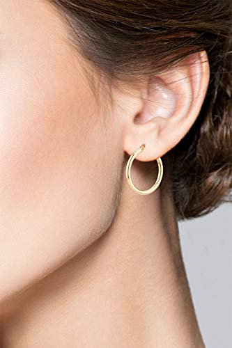Miabella Italian 18K Gold Plated 925 Sterling Silver 2mm High Polished Round Tube Hoop Lightweight Earrings for Women Made in Italy (20mm) - Image 2
