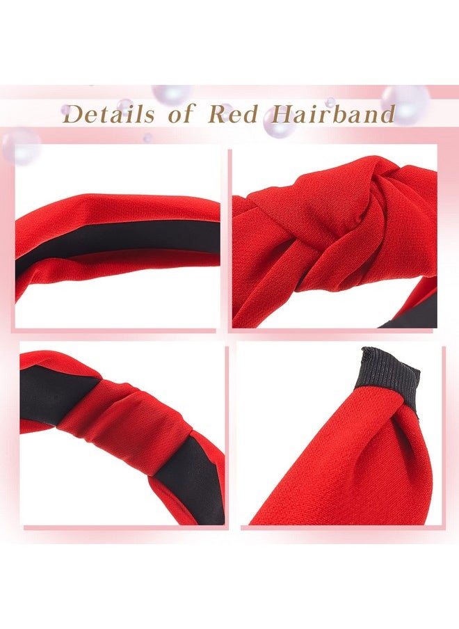 Taiyin Taiyin 4 Pcs Red Headband Red Accessories Knotted Headband Criss Cross Hair Accessories Satin Headband Red Velvet Braided Headband for Women Chinese New Year Valentine's Day Christmas(Lovely Style)  - Image 2