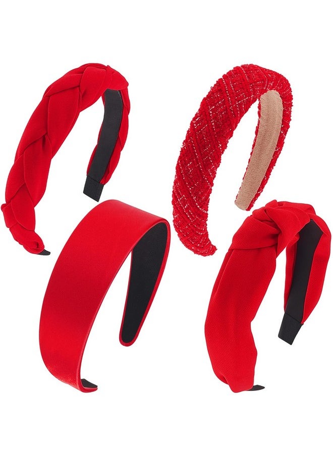 Taiyin Taiyin 4 Pcs Red Headband Red Accessories Knotted Headband Criss Cross Hair Accessories Satin Headband Red Velvet Braided Headband for Women Chinese New Year Valentine's Day Christmas(Lovely Style)  - Image 1
