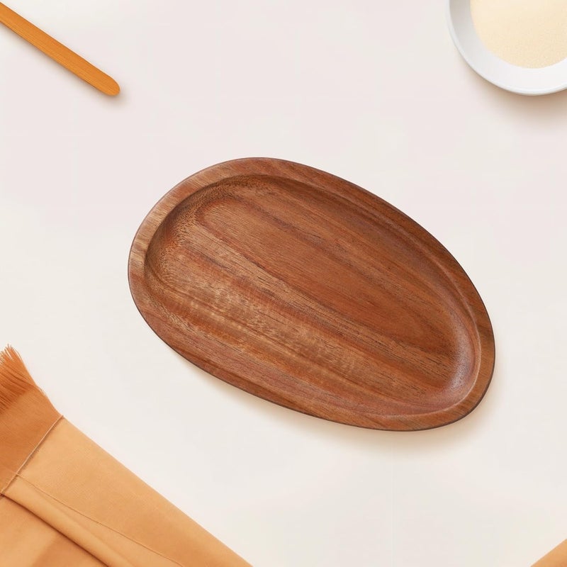 Irregular Oval Wooden Dinner Plate Serving Tray 17 5x10 8 For Fruit Snack Dessert Salad - Image 1