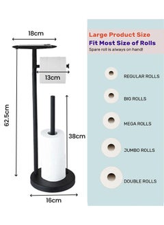 Generic Black Toilet Paper Holder Stand, Freestanding Toilet Paper Holder with Shelf for Small Items, Toilet Paper Stand with Storage Space for Extra Toilet Paper Rolls  - Image 2