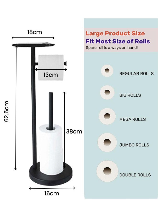 Generic - Black Toilet Paper Holder Stand, Freestanding Toilet Paper Holder with Shelf for Small Items, Toilet Paper Stand with Storage Space for Extra Toilet Paper Rolls - Image 1