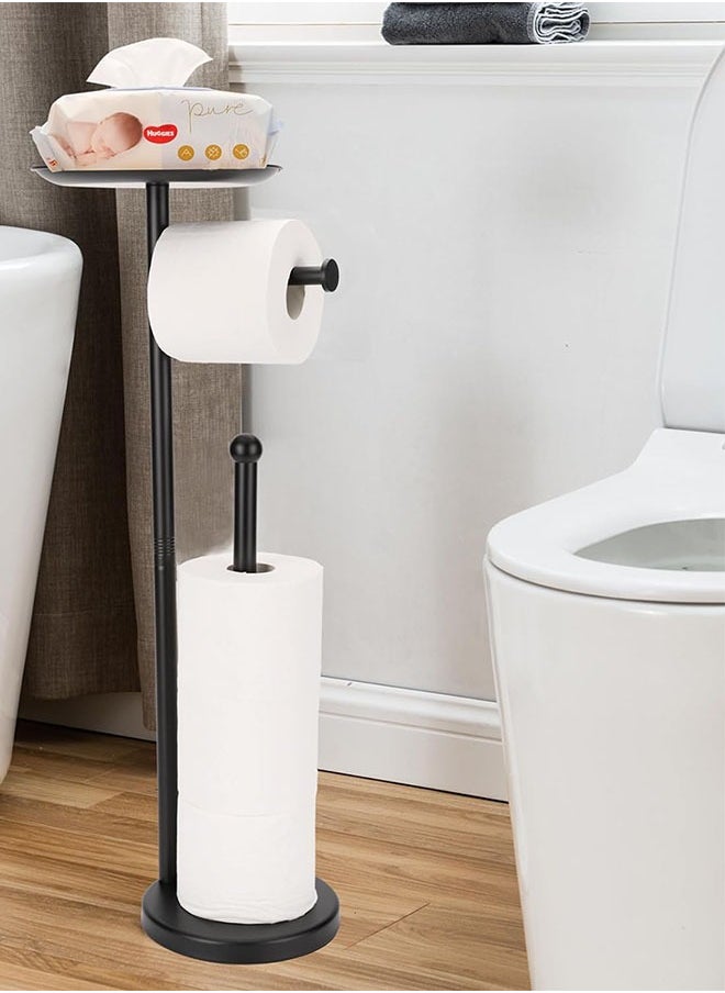 Generic - Black Toilet Paper Holder Stand, Freestanding Toilet Paper Holder with Shelf for Small Items, Toilet Paper Stand with Storage Space for Extra Toilet Paper Rolls - Image 1