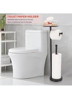 Generic Black Toilet Paper Holder Stand, Freestanding Toilet Paper Holder with Shelf for Small Items, Toilet Paper Stand with Storage Space for Extra Toilet Paper Rolls  - Image 4