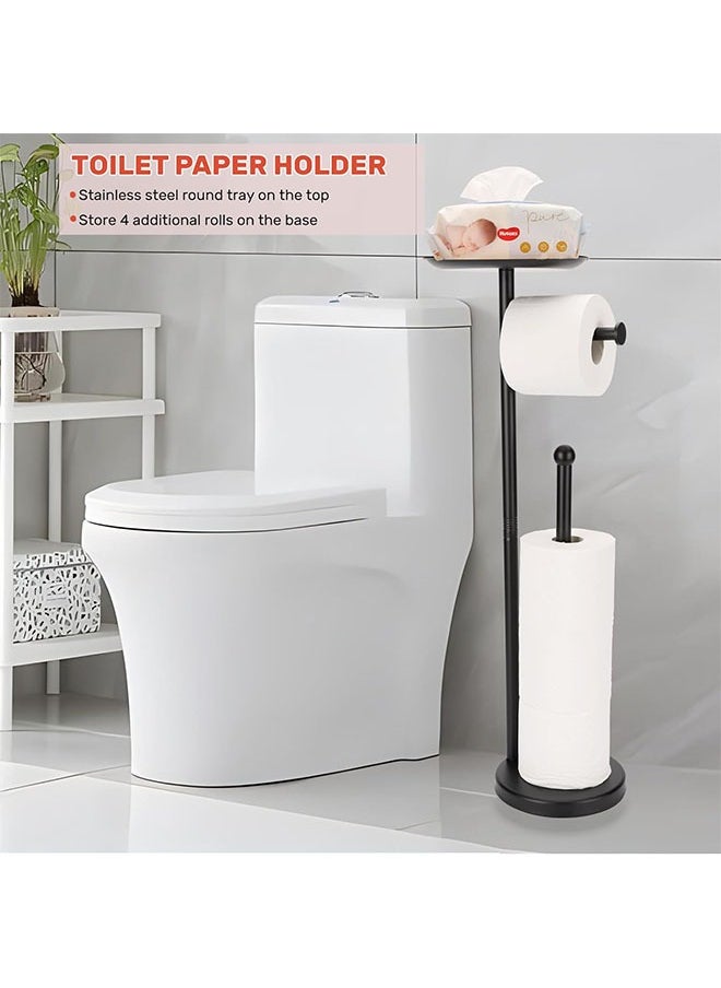 Generic - Black Toilet Paper Holder Stand, Freestanding Toilet Paper Holder with Shelf for Small Items, Toilet Paper Stand with Storage Space for Extra Toilet Paper Rolls - Image 1