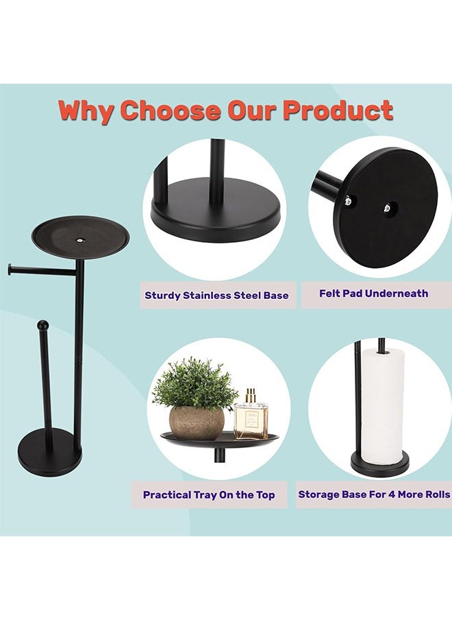 Generic - Black Toilet Paper Holder Stand, Freestanding Toilet Paper Holder with Shelf for Small Items, Toilet Paper Stand with Storage Space for Extra Toilet Paper Rolls - Image 1
