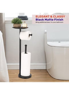 Generic Black Toilet Paper Holder Stand, Freestanding Toilet Paper Holder with Shelf for Small Items, Toilet Paper Stand with Storage Space for Extra Toilet Paper Rolls  - Image 5