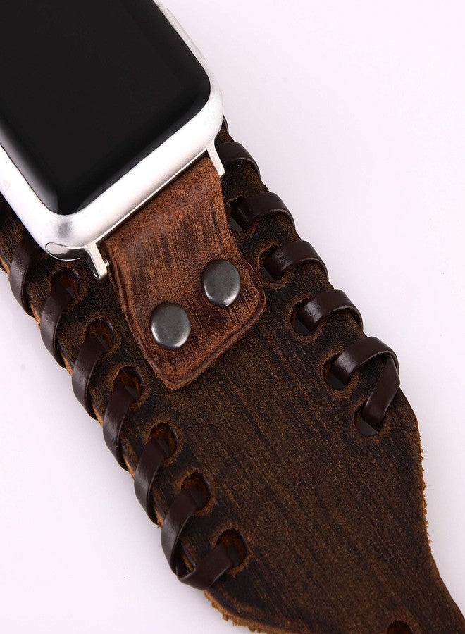 VIQIV Wide Cuff Bracelet Leather Band Compatible with Apple Watch 42mm 44mm Sports Watches for Men Women, Unisex Retro Replacement Wrist Strap for iWatch Series SE 6/5/4/3/2/1, Brown - Image 5