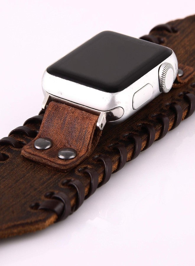 VIQIV Wide Cuff Bracelet Leather Band Compatible with Apple Watch 42mm 44mm Sports Watches for Men Women, Unisex Retro Replacement Wrist Strap for iWatch Series SE 6/5/4/3/2/1, Brown - Image 4