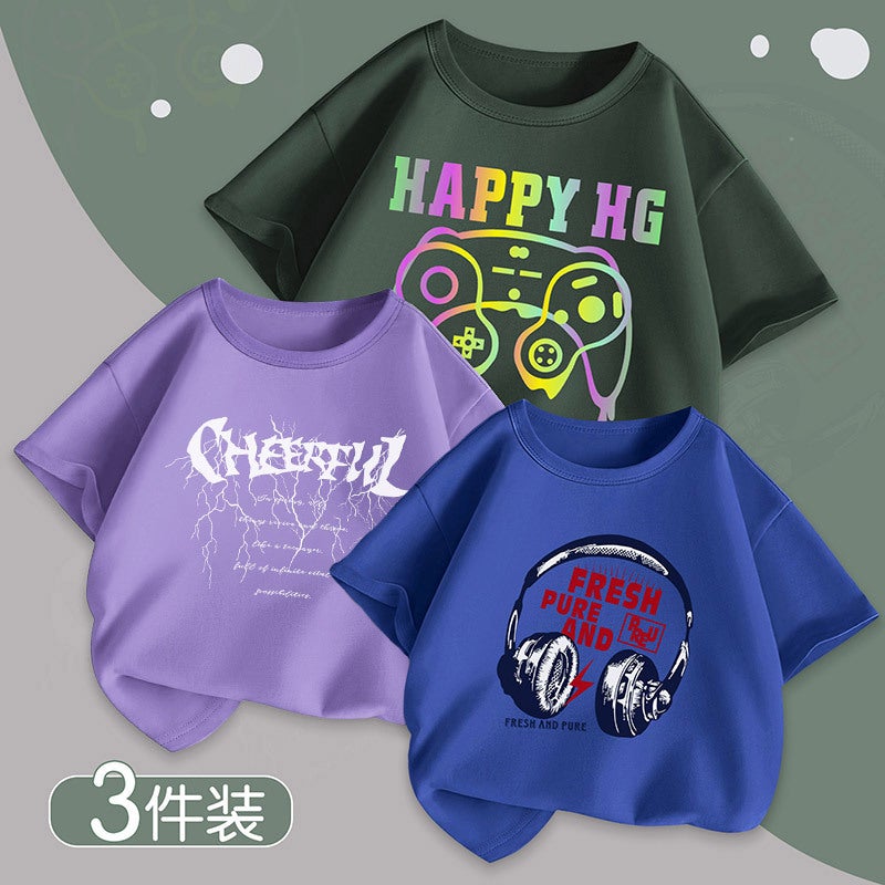 Boys' Short-Sleeve T-Shirt, Pure Cotton, 2025 Children'S Summer Wear, Big Kids' Thin T-Shirt, Trendy Children'S Clothing - Image 1