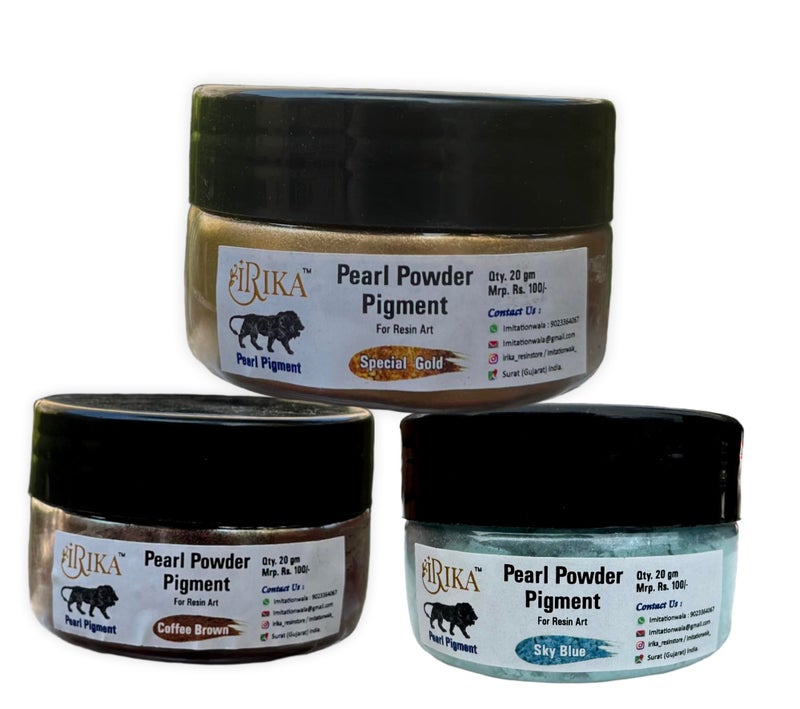 IRIKA Pearl/Mica Powder Coffee Brown/Special Gold/Sky blue - 20g for Resin Art and Craft (Pack of 3) - Image 1