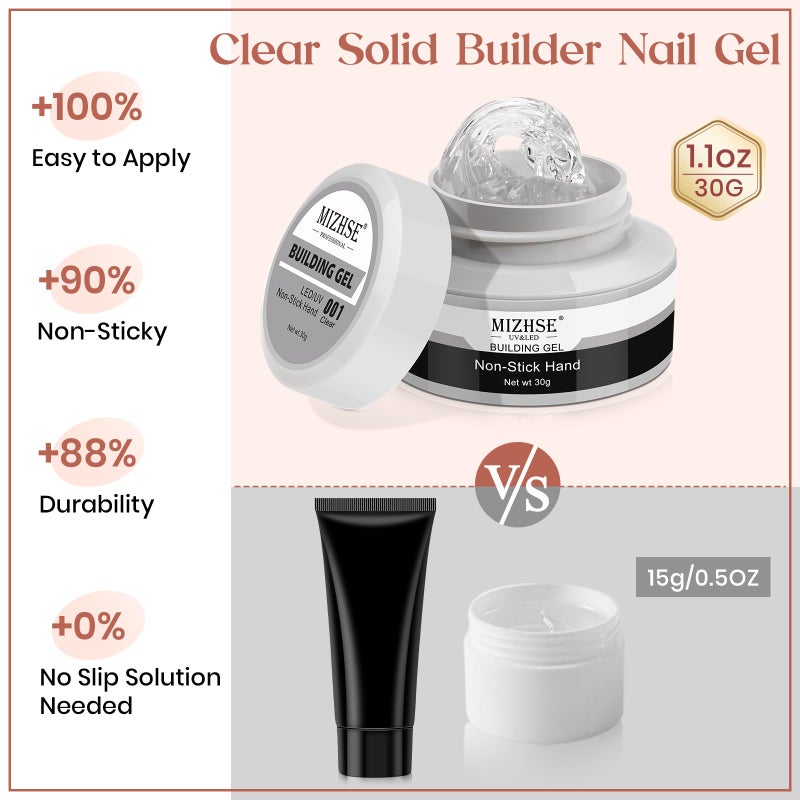 MIZHSE Clear Solid Builder Gel For Nails, 30g Non-Sticky Nail Extension Hard Builder Gel, Nail Strengthen 3D Sculpting Nail Art for Carving Modeling Soak Off Manicure Home - Image 5