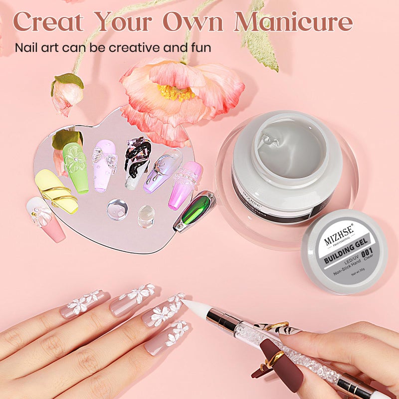 MIZHSE Clear Solid Builder Gel For Nails, 30g Non-Sticky Nail Extension Hard Builder Gel, Nail Strengthen 3D Sculpting Nail Art for Carving Modeling Soak Off Manicure Home - Image 3