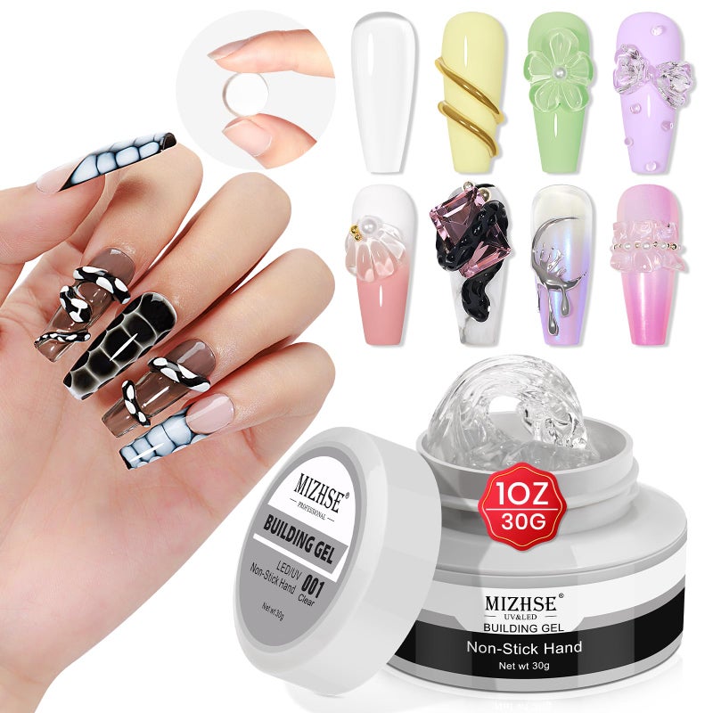 MIZHSE Clear Solid Builder Gel For Nails, 30g Non-Sticky Nail Extension Hard Builder Gel, Nail Strengthen 3D Sculpting Nail Art for Carving Modeling Soak Off Manicure Home - Image 1