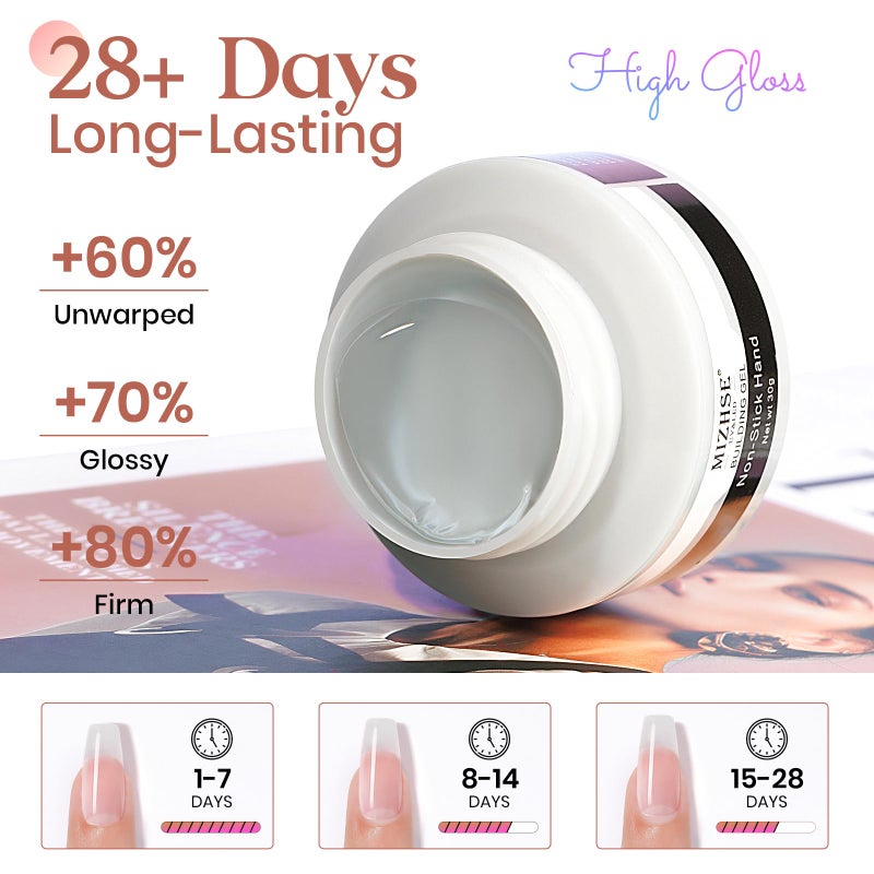 MIZHSE Clear Solid Builder Gel For Nails, 30g Non-Sticky Nail Extension Hard Builder Gel, Nail Strengthen 3D Sculpting Nail Art for Carving Modeling Soak Off Manicure Home - Image 4