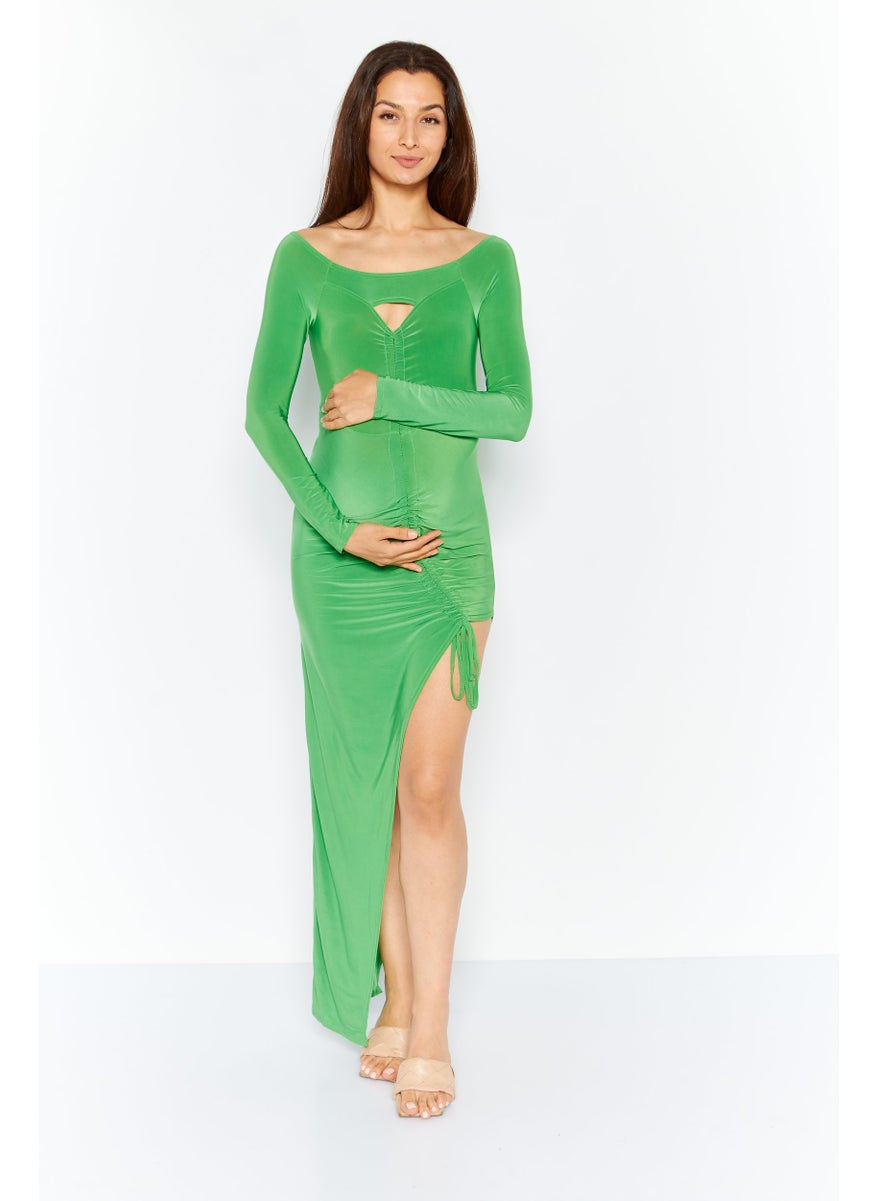 Jaded Rose - Maternity Bardot Plain Maxi Dress, Meadow Green - Image 1