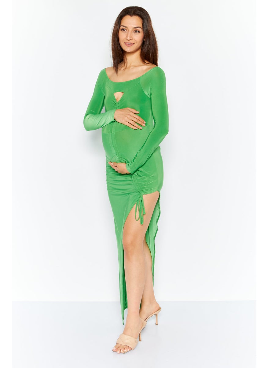 Jaded Rose - Maternity Bardot Plain Maxi Dress, Meadow Green - Image 1